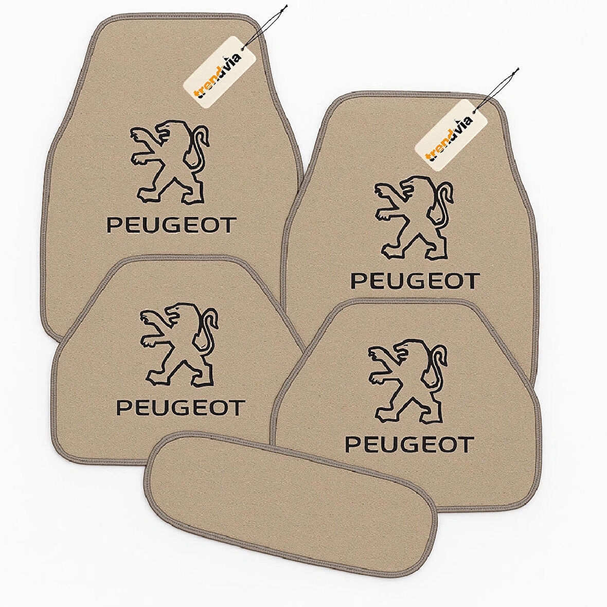 Bej Renk Peugeot Logolu Oto Halı Paspas Takımı 5 Parça – Kaymaz ve Su Geçirmez Otomobil Paspas Seti