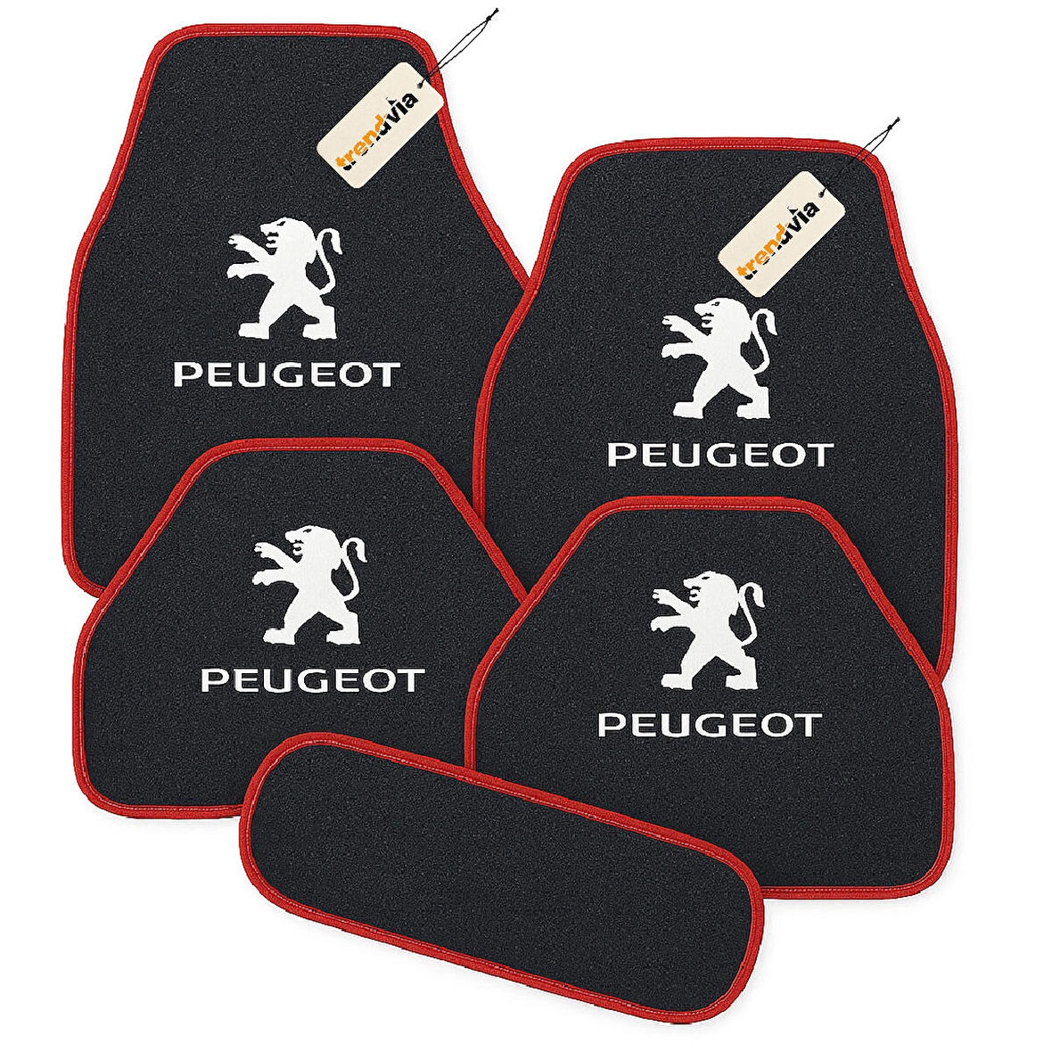 Antrasit Kırmızı Renk Peugeot Logolu Oto Halı Paspas Takımı 5 Parça – Kaymaz ve Su Geçirmez Otomobil Paspas Seti