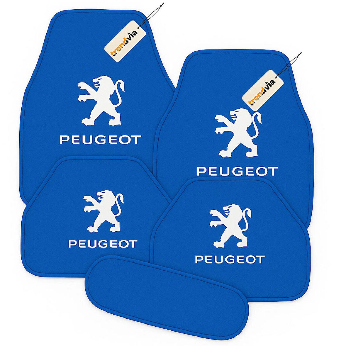 Mavi Renk Peugeot Logolu Oto Halı Paspas Takımı 5 Parça – Kaymaz ve Su Geçirmez Otomobil Paspas Seti