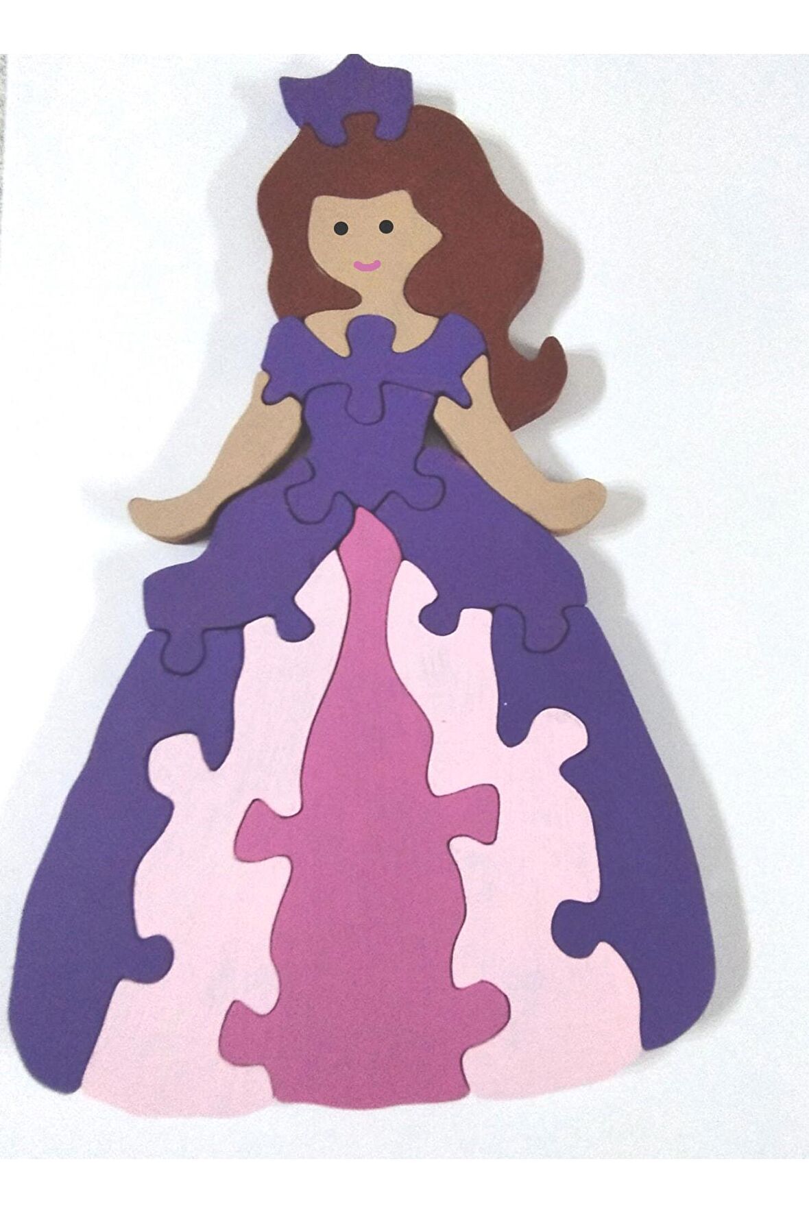Mor Elbiseli Prenses Ahşap Puzzle Yapboz