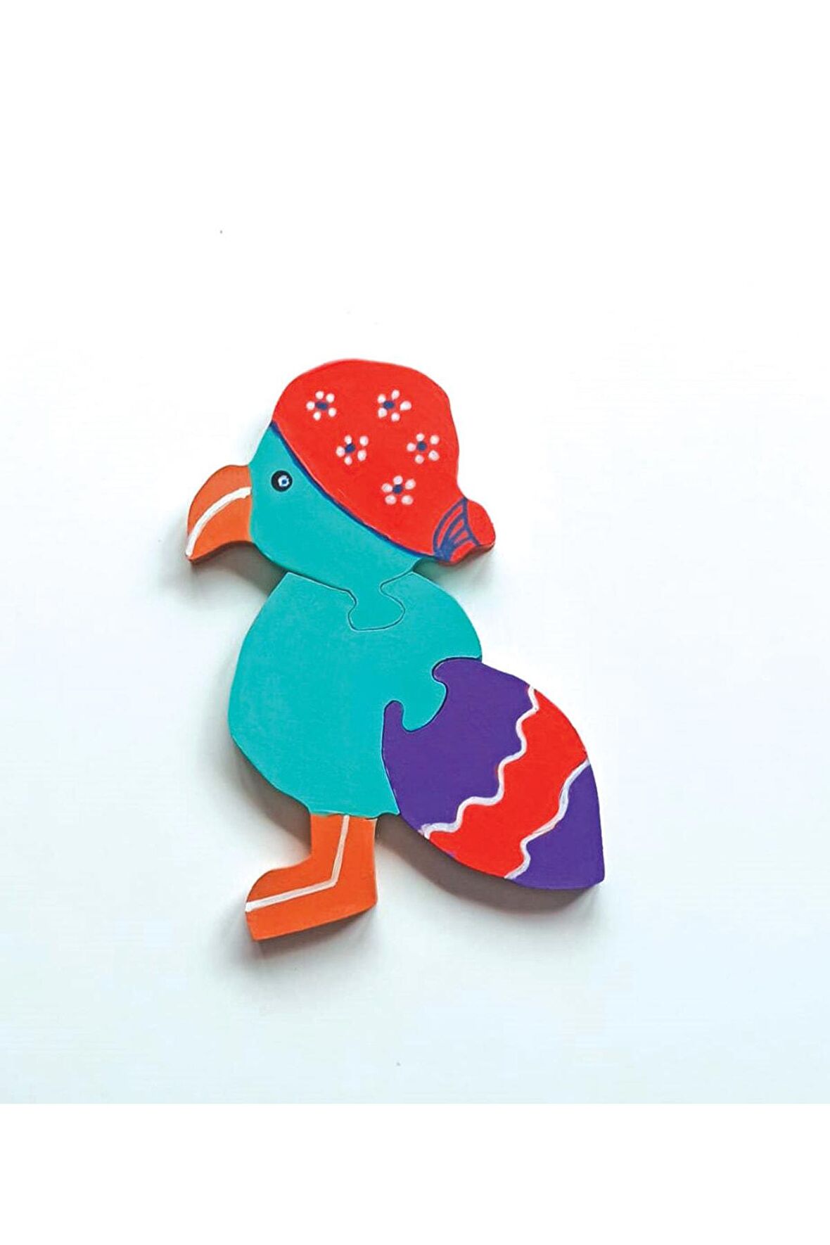 Bandanalı Yeşil Yavru Papağan Ahşap Puzzle Yapboz