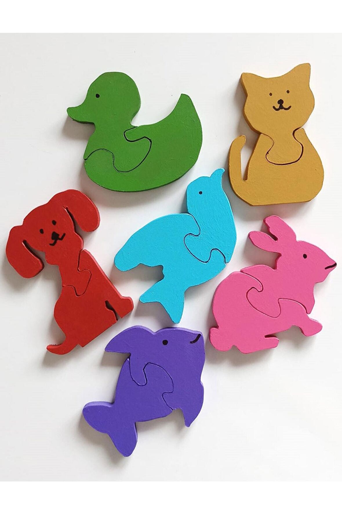 Özel Eğitim Gören Çocuklar Için Ahşap Puzzle Yapboz Başlangıç Seti-balık,kedi,köpek,kuş,tavşan,ördek