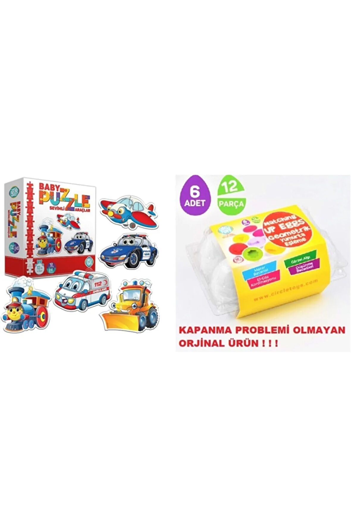 Circle Toys Baby Puzzle Sevimli Araçlar - Geometrik Yumurta Bultak 6 Lı