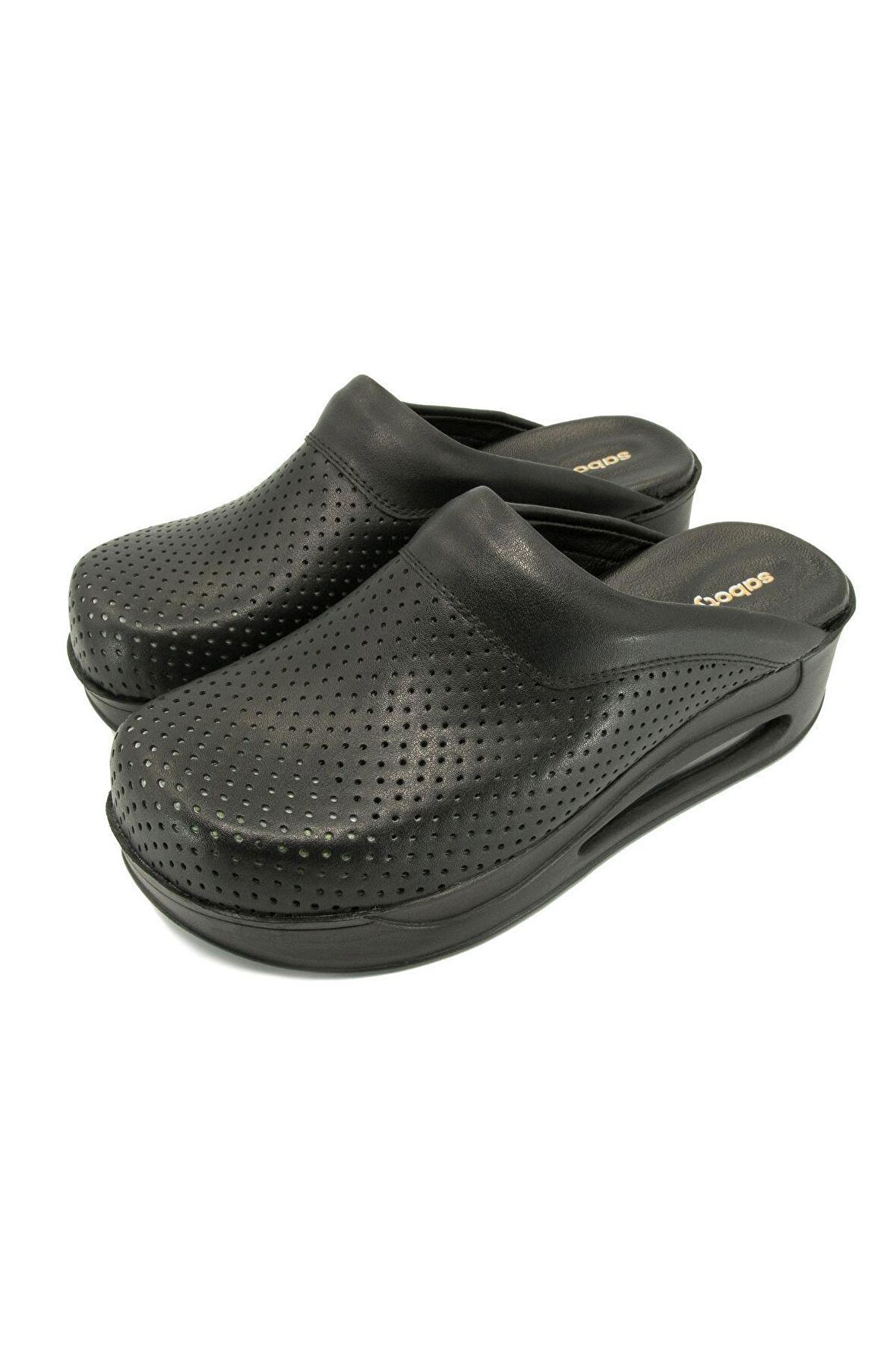 Kadın Hakiki Deri Siyah Ortopedik Sabo Terlik
