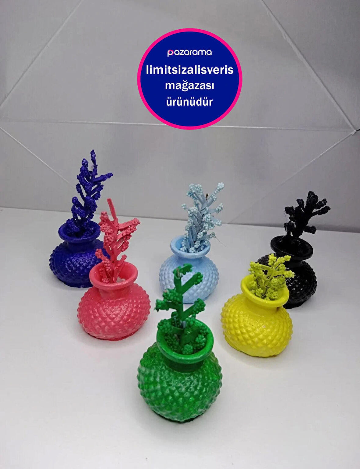 6 Adet Dekoratif Renkli Çiçekli Minik Vazo
