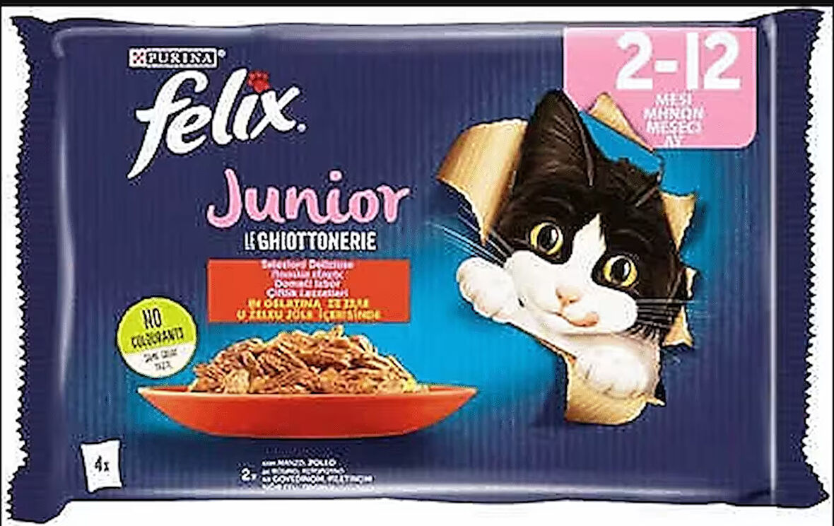 Felix Junior Tavuklu Ve Sığır Etli Yaş Kedi Maması 4 x 85 gr 6'lı