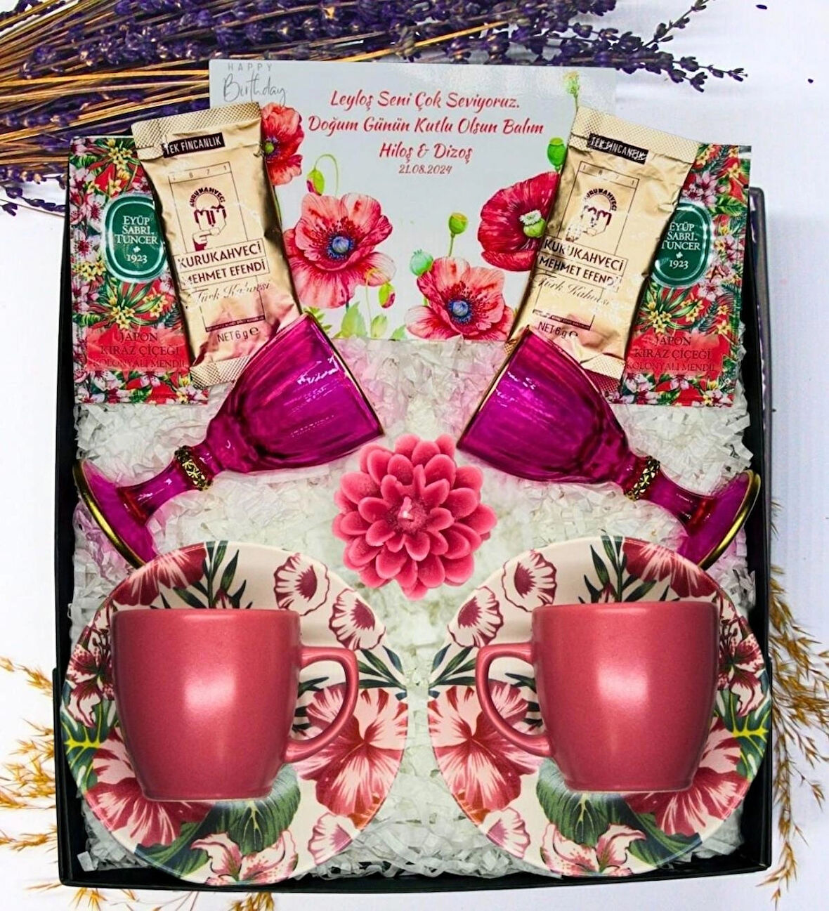 Premium Kahve Fincanı & Kristal Bardak & Lotus Mum & Özel Tasarım Hediye Kartı