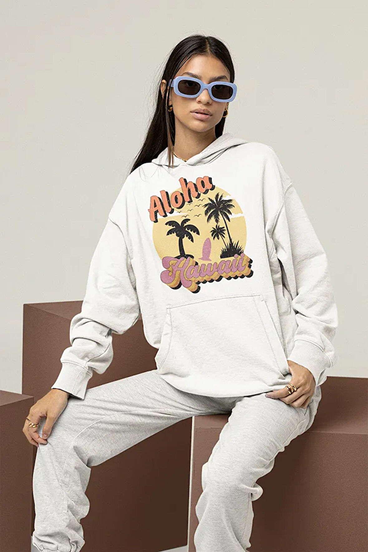 Aloha Hawaii Yaz Temalı Unisex Oversize Hoodie