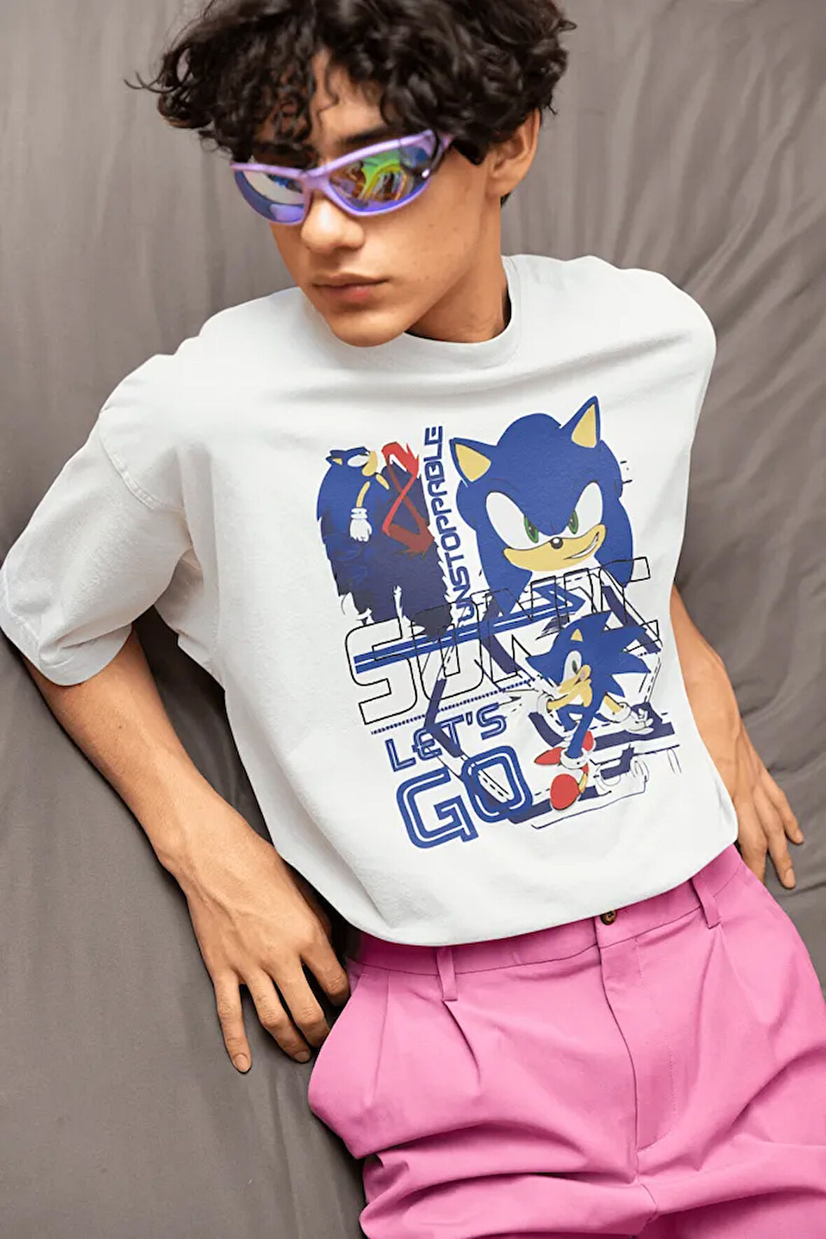 Unstoppable Sonic Lets Go Baskılı Unisex Oversize Çizgi Film Tişört