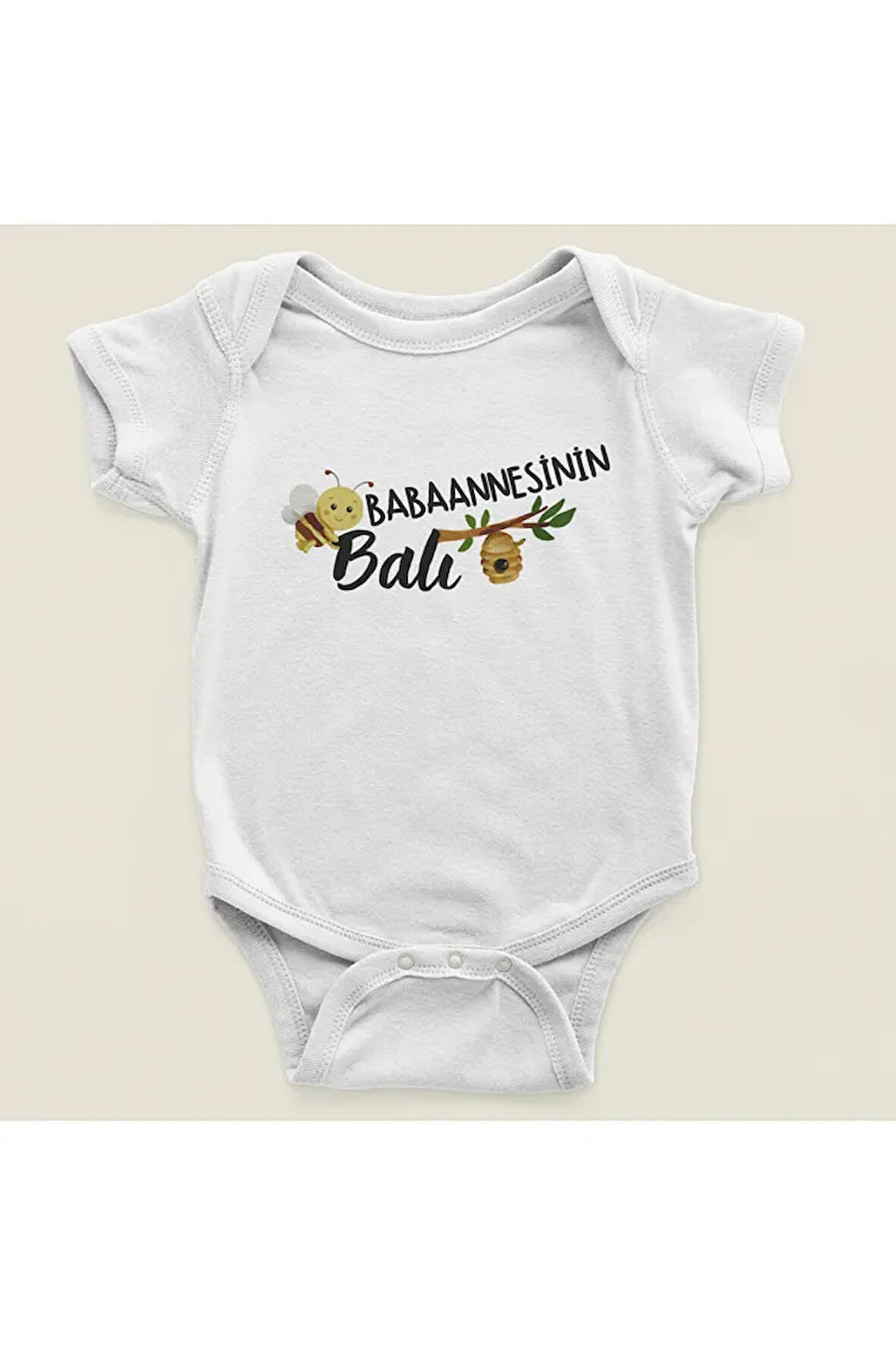 Babaannesinin Balı Yazılı Pamuklu Yumuşak Unisex Çıtçıtlı Body Zıbın