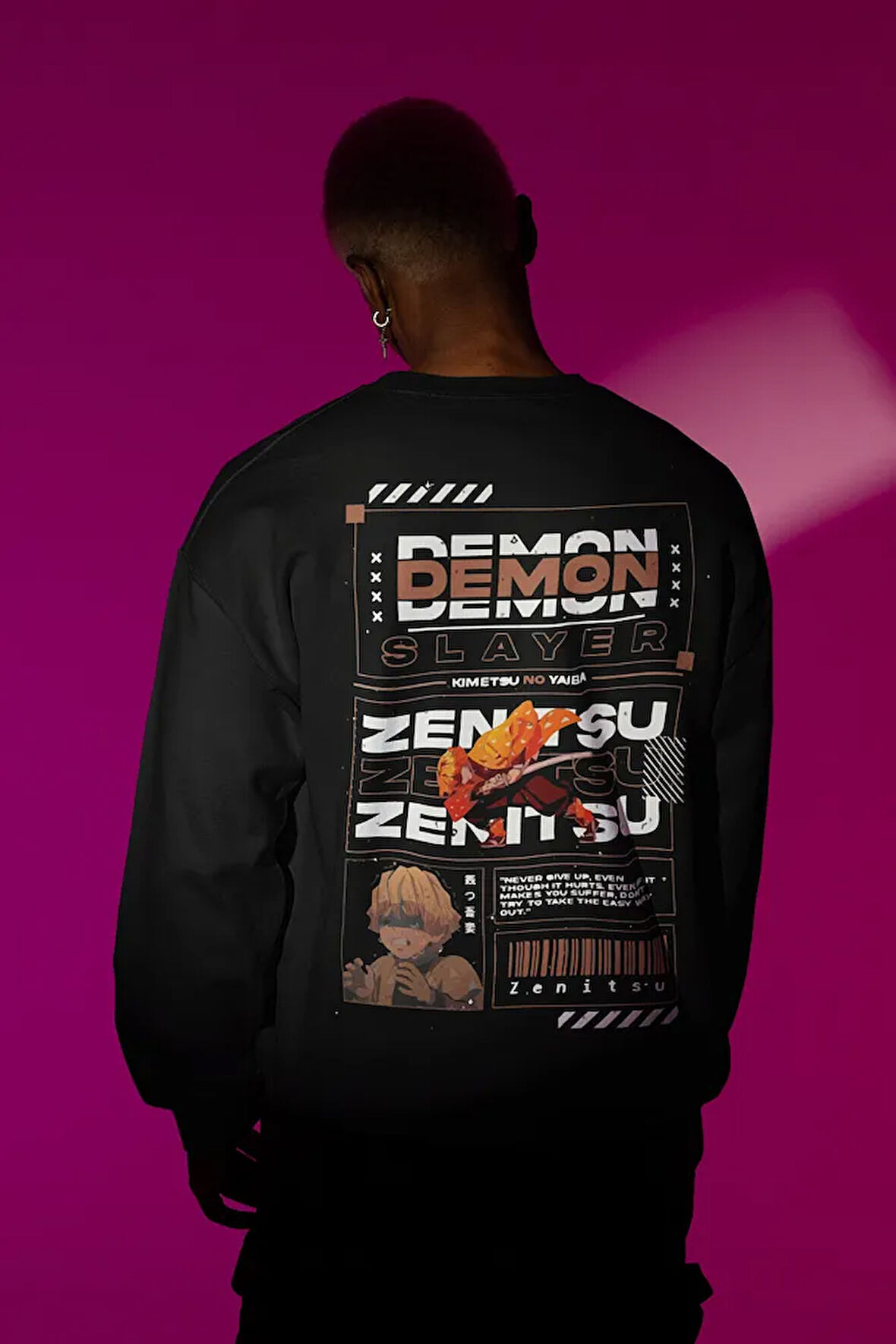 Demon Slayer Karakter Baskılı Unisex Oversize Anime Zenitsu Sweatshirt
