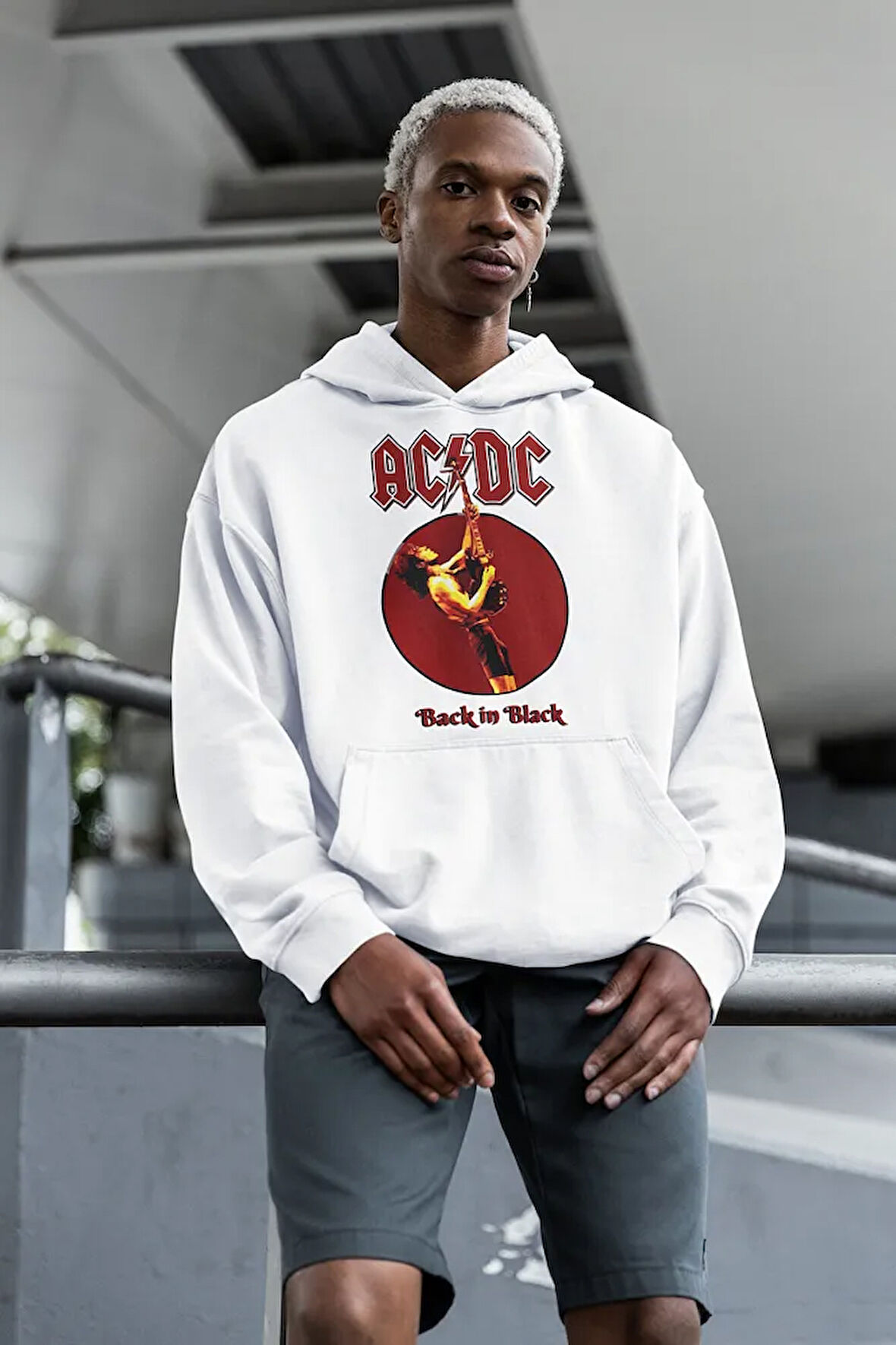Ac Dc Back In Black Baskılı Unisex Oversize Rock Metal Hoodie