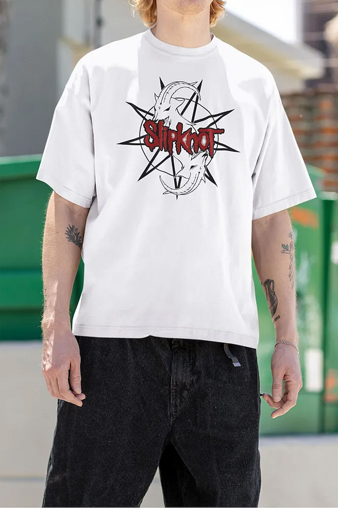 Keçi Slipknot Grubu Baskılı Unisex Tişört, Oversize Rock Metal Müzik Tişört