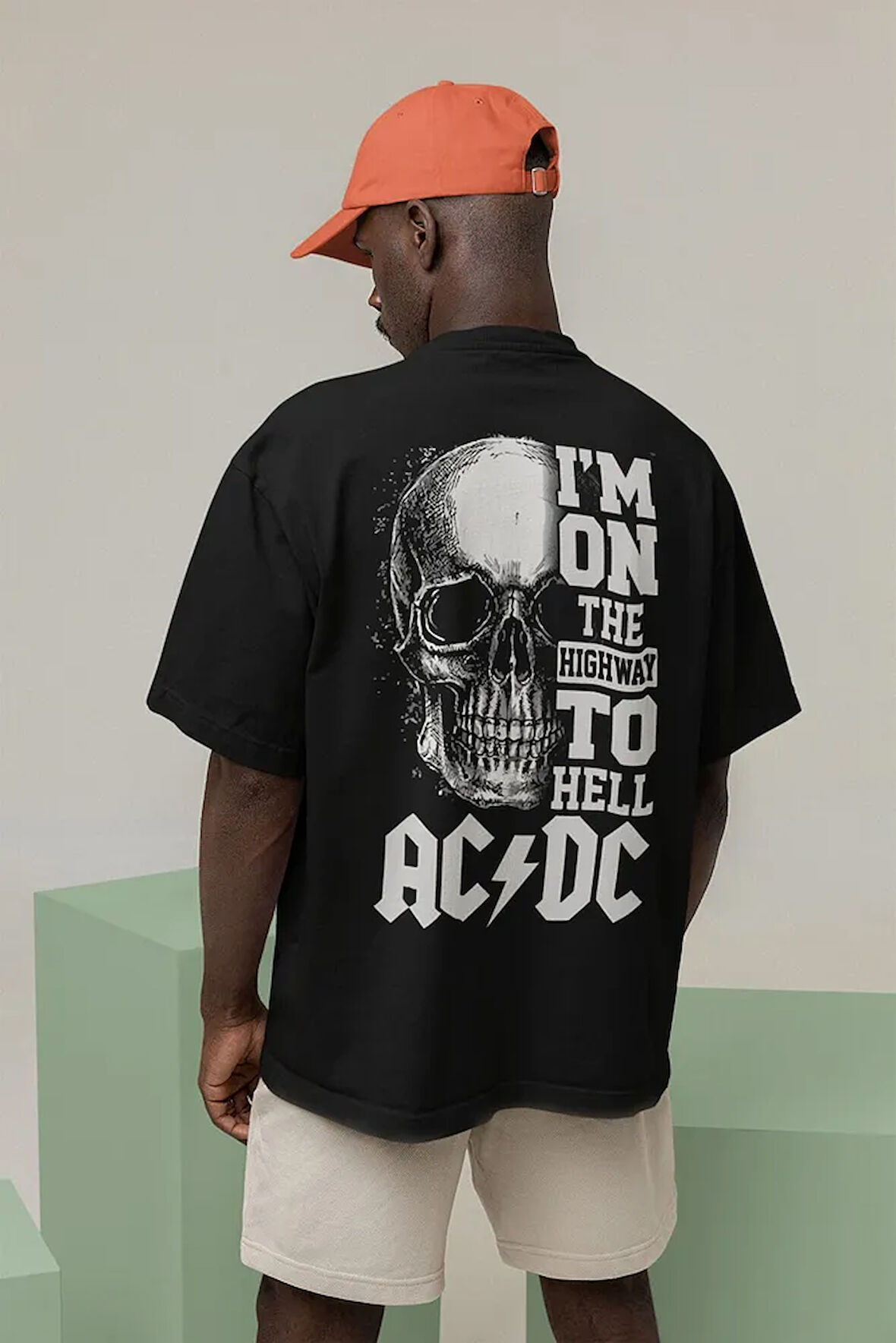Im On The Highway To Hell AC DC Baskılı Unisex Oversize Rock Metal Tişört