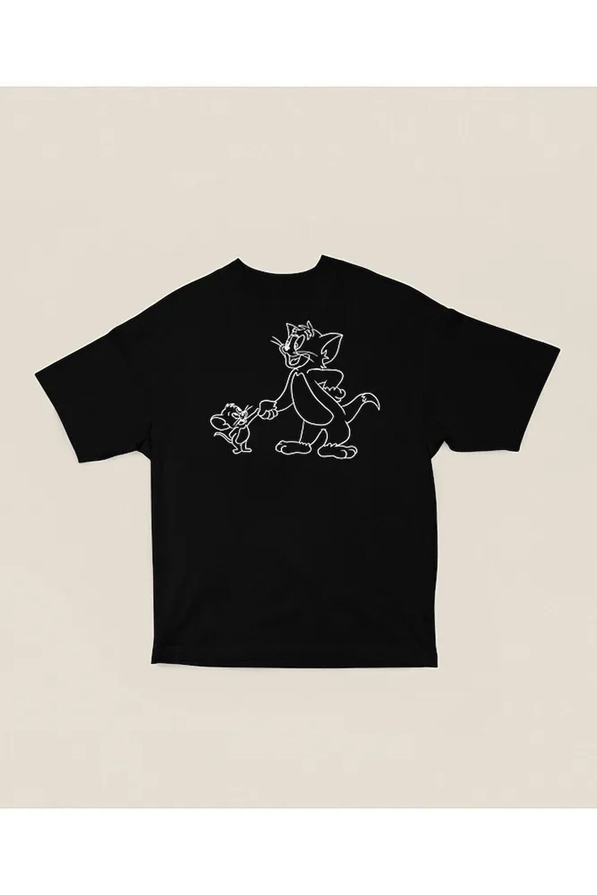 Tom Ve Jerry Çizgi Film Baskılı Unisex Oversize Tişört