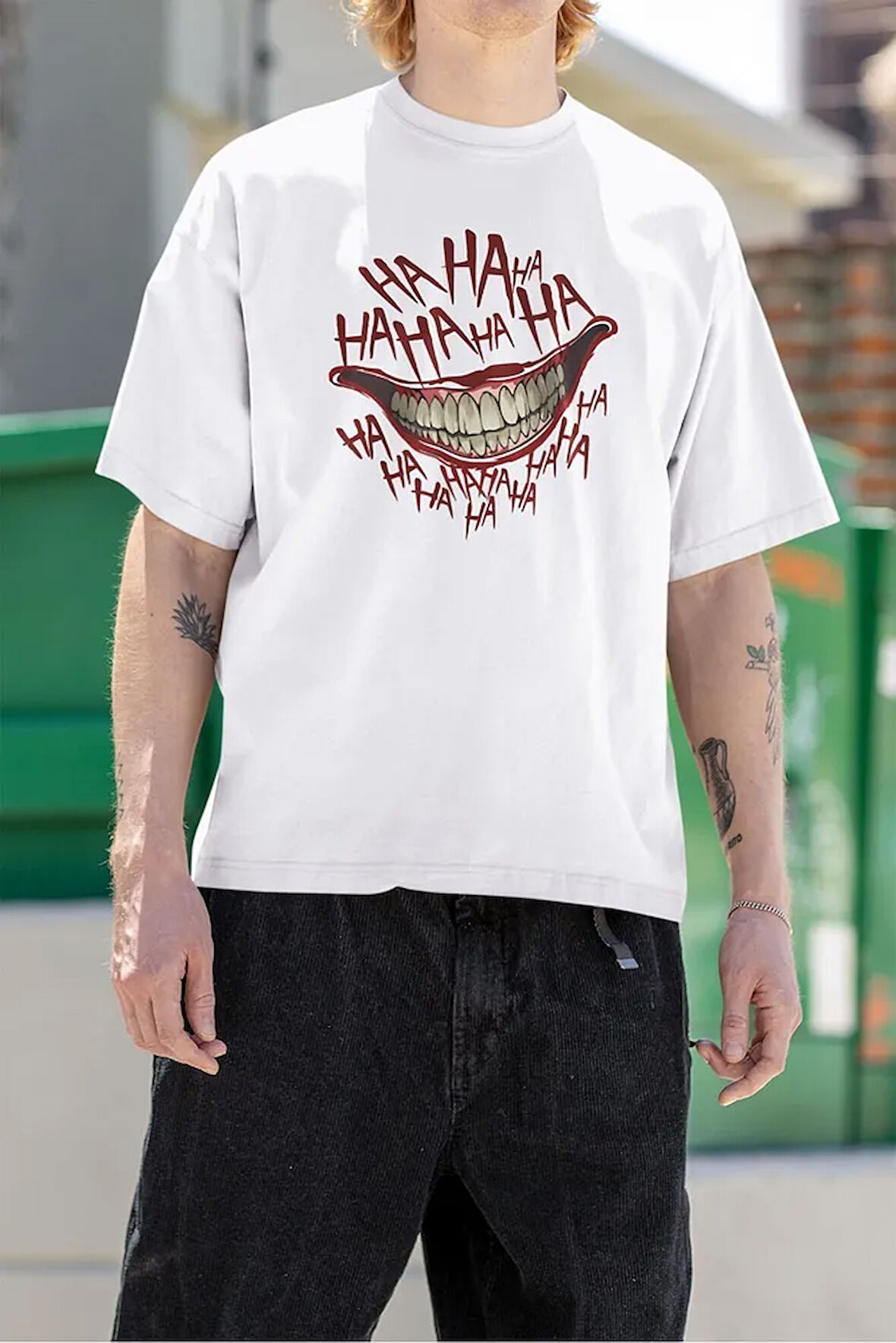 Joker Karakter Kahkaha Baskılı Unisex Oversize Tişört