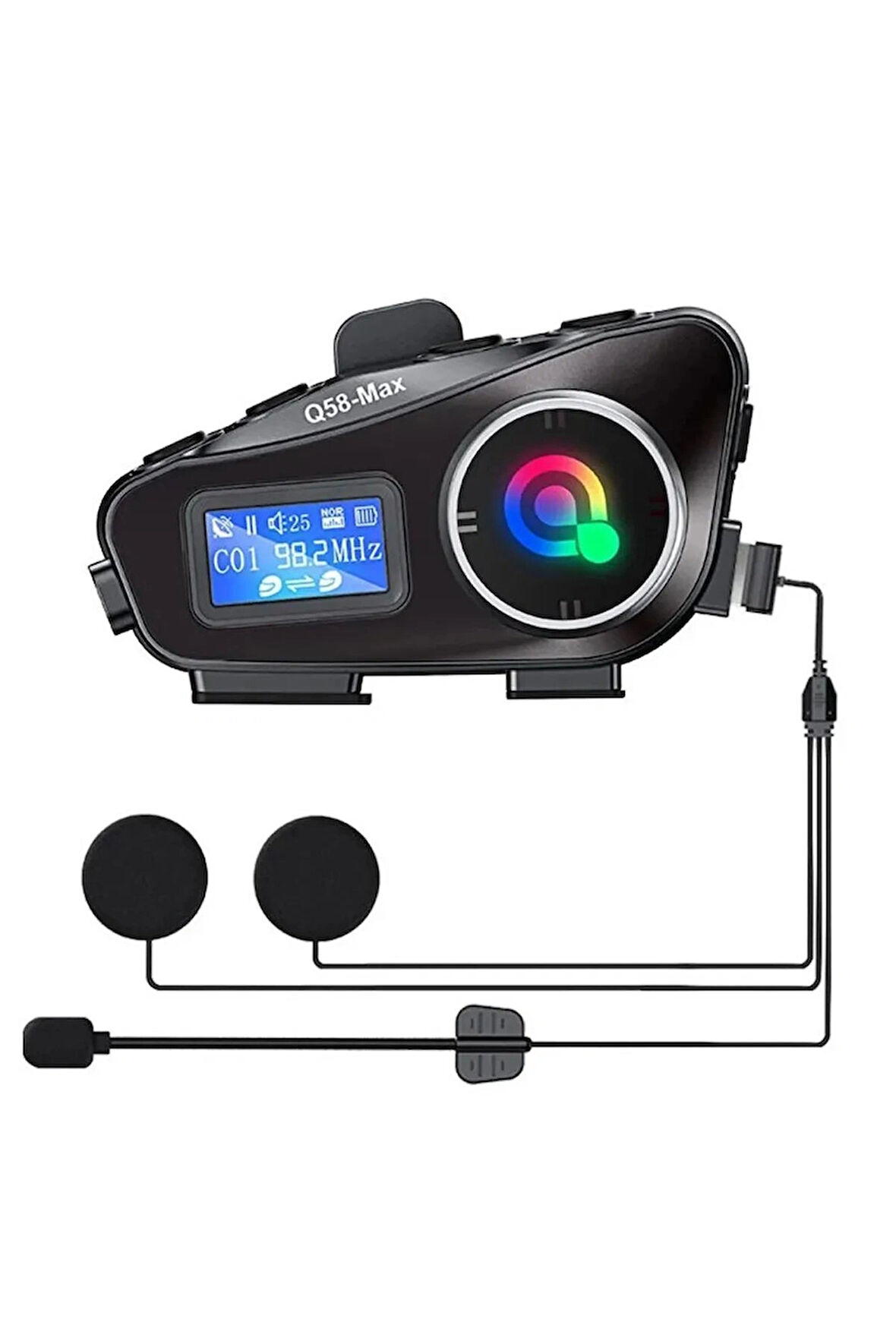  Q58-MAX Radyolu 2 Kişi Bağlantılı Bluetooth Kask Kulaklık Ekranlı Fenerli Müzik ve Telsiz Intercom