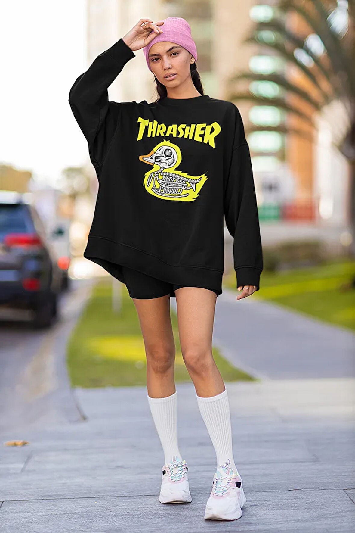 Thrasher Baskılı Unisex Oversize Tasarım Sweatshirt