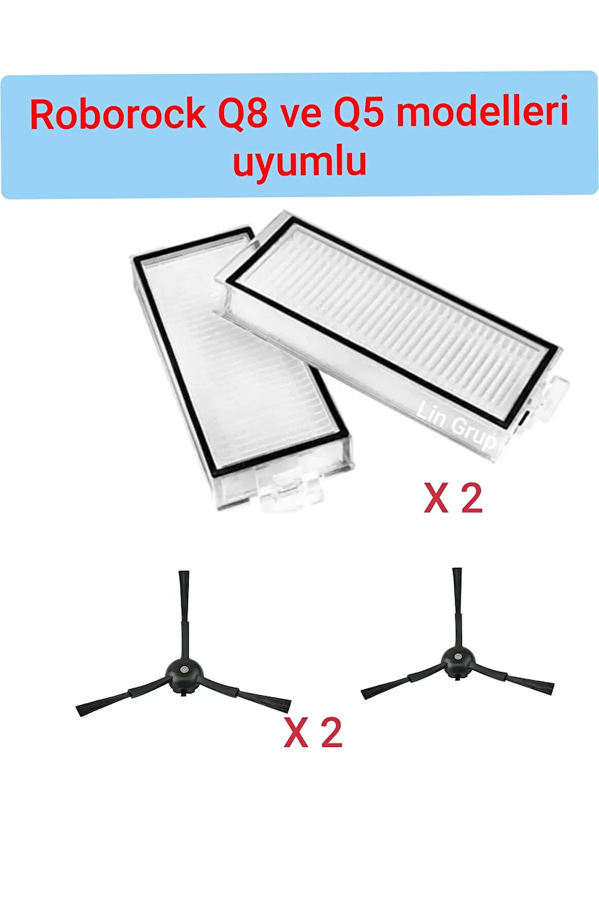 Roborock Q5 ve Q8 uyumlu yer süpürme fırçası filtre seti