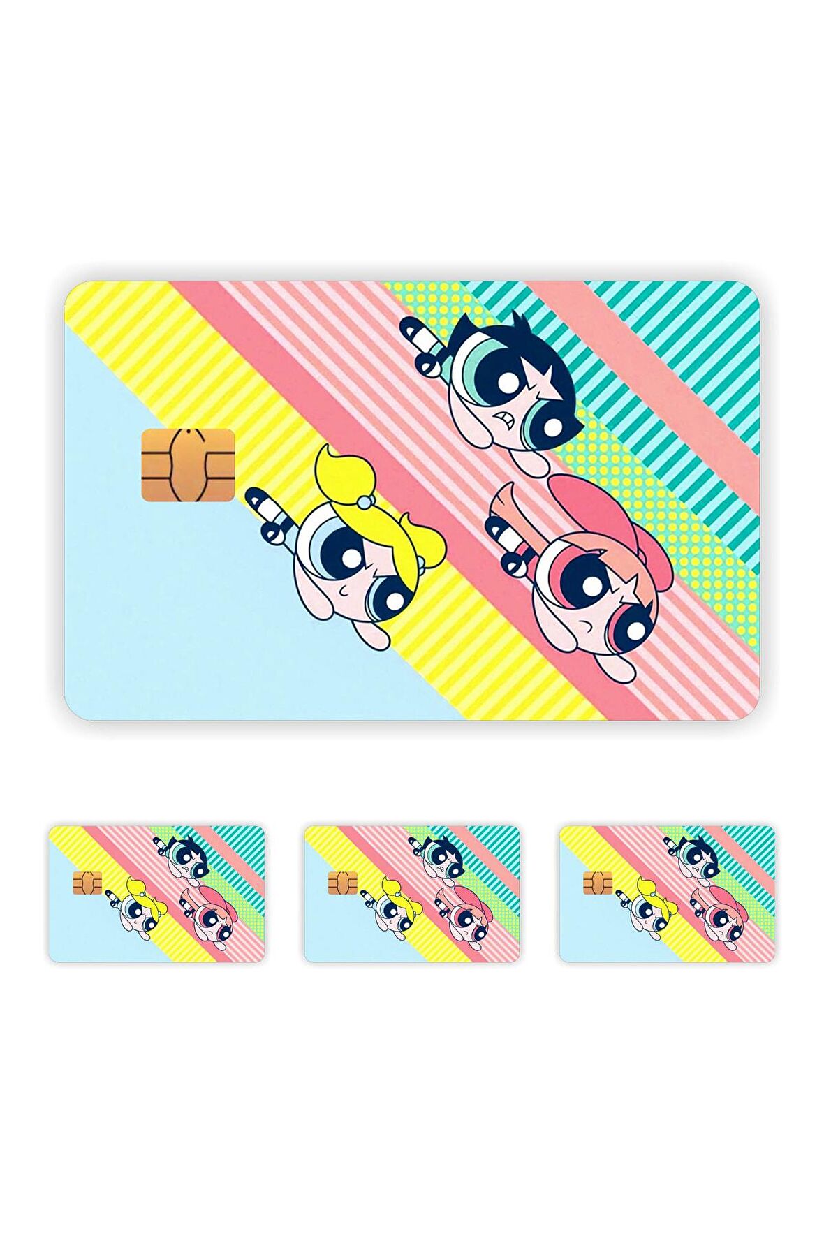 4 Adet Powerpuff Girls Kart Kaplama Sticker Kart Etiketi 04