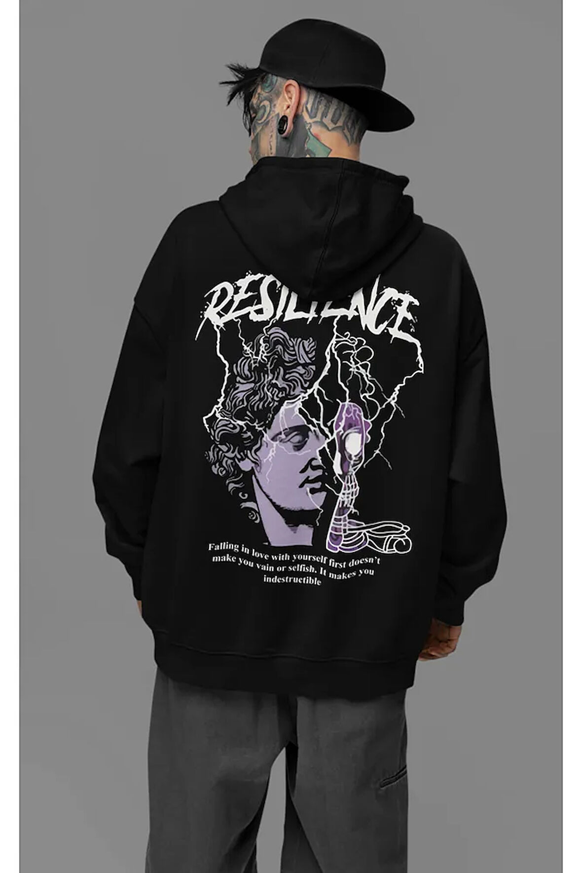 Resilience Baskılı Unisex Oversize Tasarım Hoodie