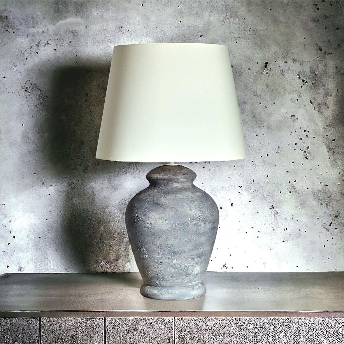 Qdec Vintage Seramik Abajur Rustik Modern Gri - Ekru