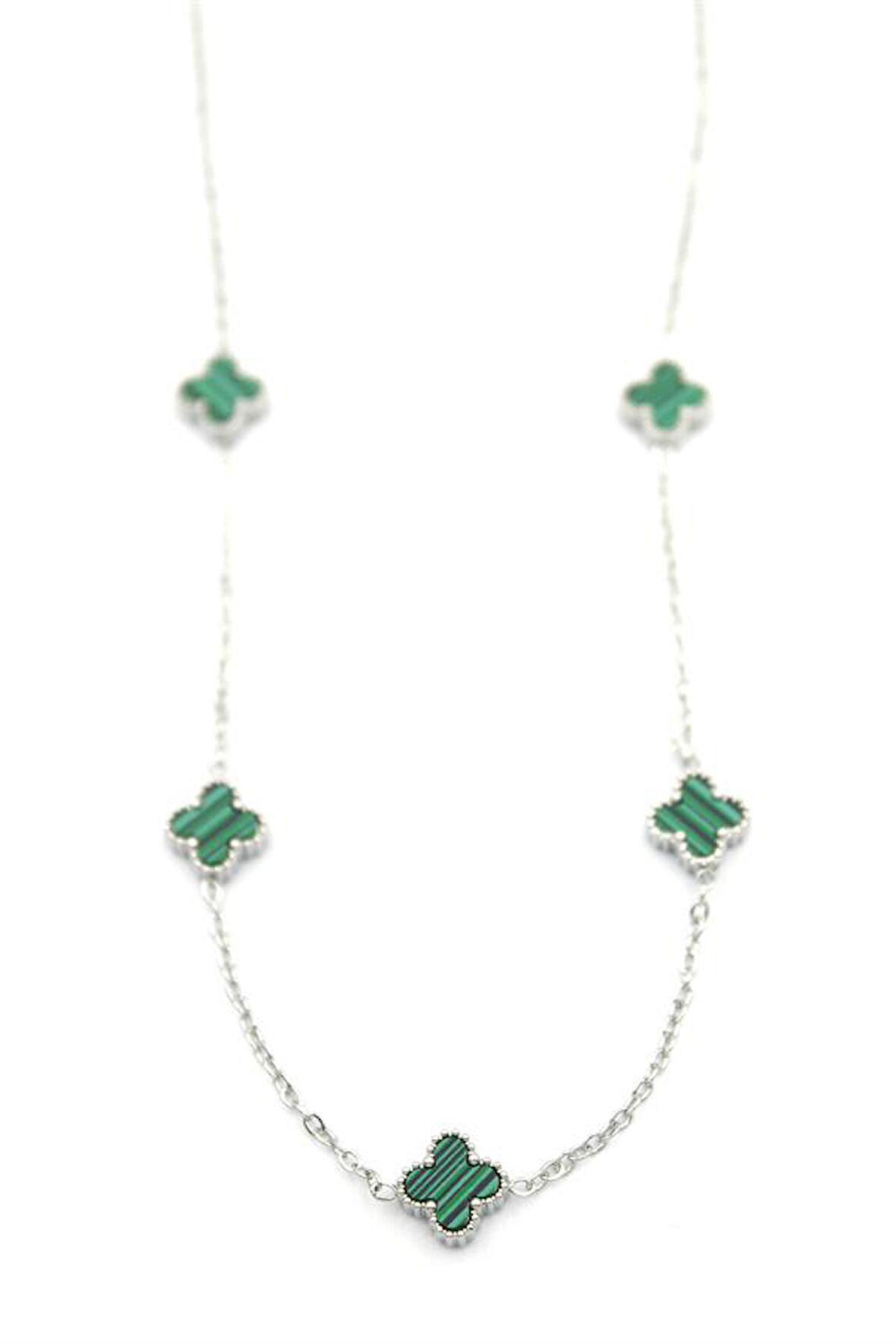 Vc Yonca Kolye - Gümüş Renk - Yeşil