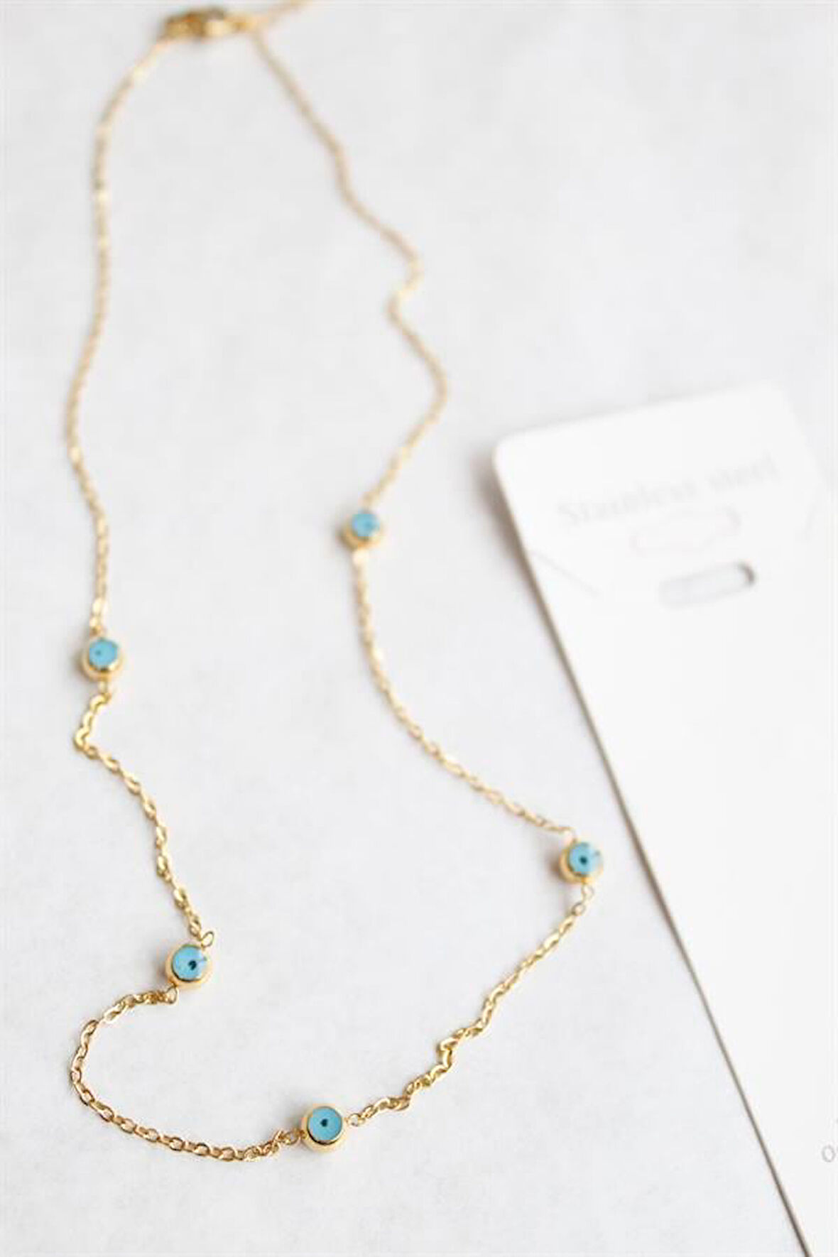 Nazar Boncuk Çelik Kolye - Altın