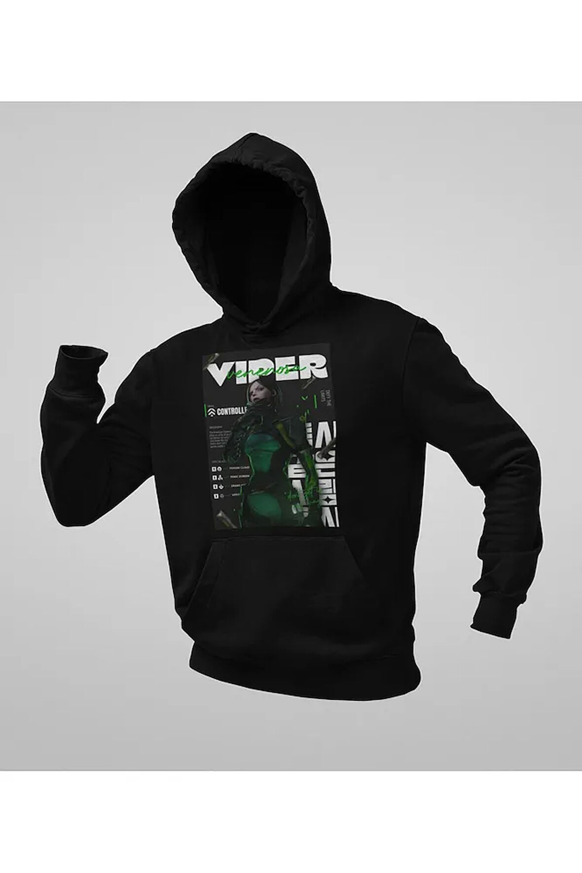 Controller Viiper Baskılı Unisex Hoodie, Oversize Vaalorant Sweatshirt