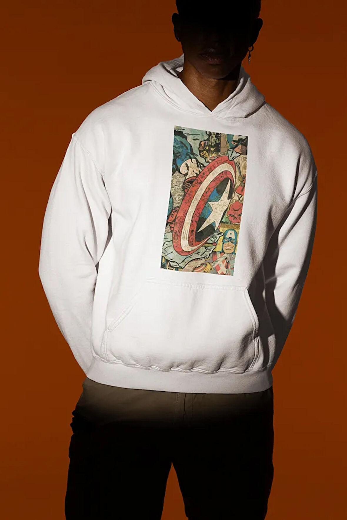 Vintage Kaptan Amerika Baskılı Unisex Oversize Hoodie