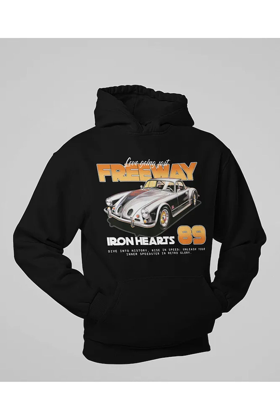Freeway Iron Hearts 89 Baskılı Unisex Oversize Araba Hoodie