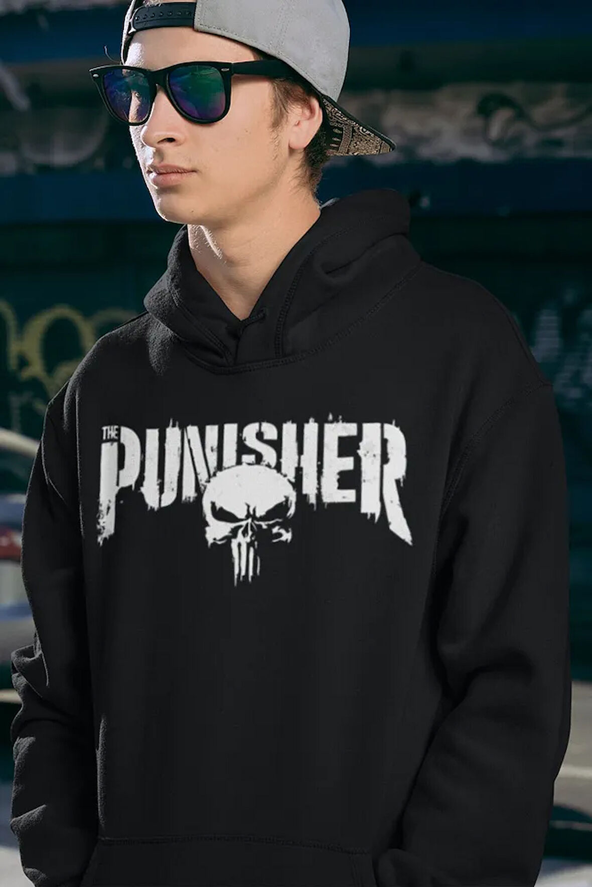 Punisher Baskılı Unisex Oversize Hoodie