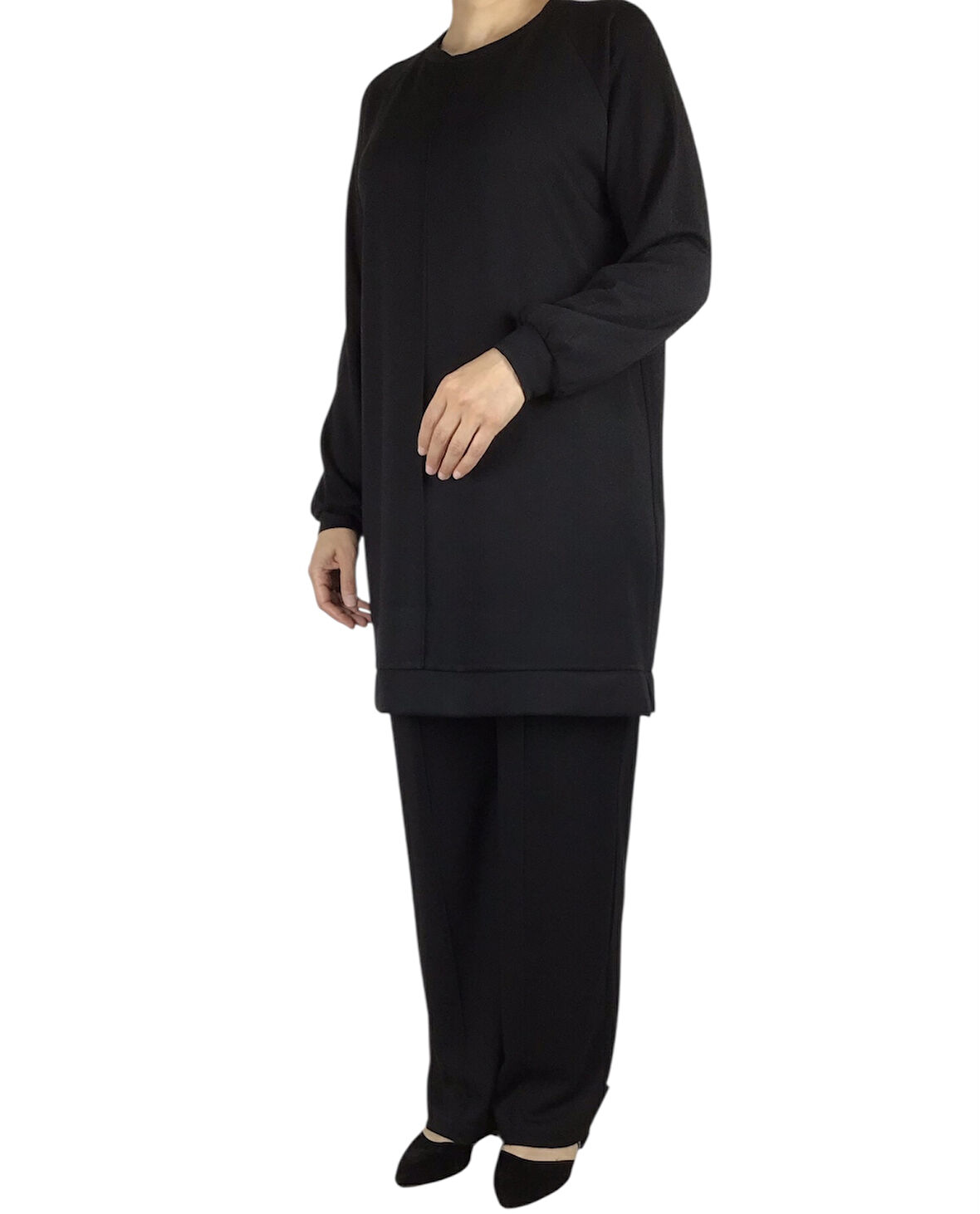 KADIN TUNİK ÖNÜ DİKİŞLİ ALTI BANTLI PANTOLON BELİ LASTİKLİ ÖNÜ DİKİŞLİ İKİLİ TAKIM