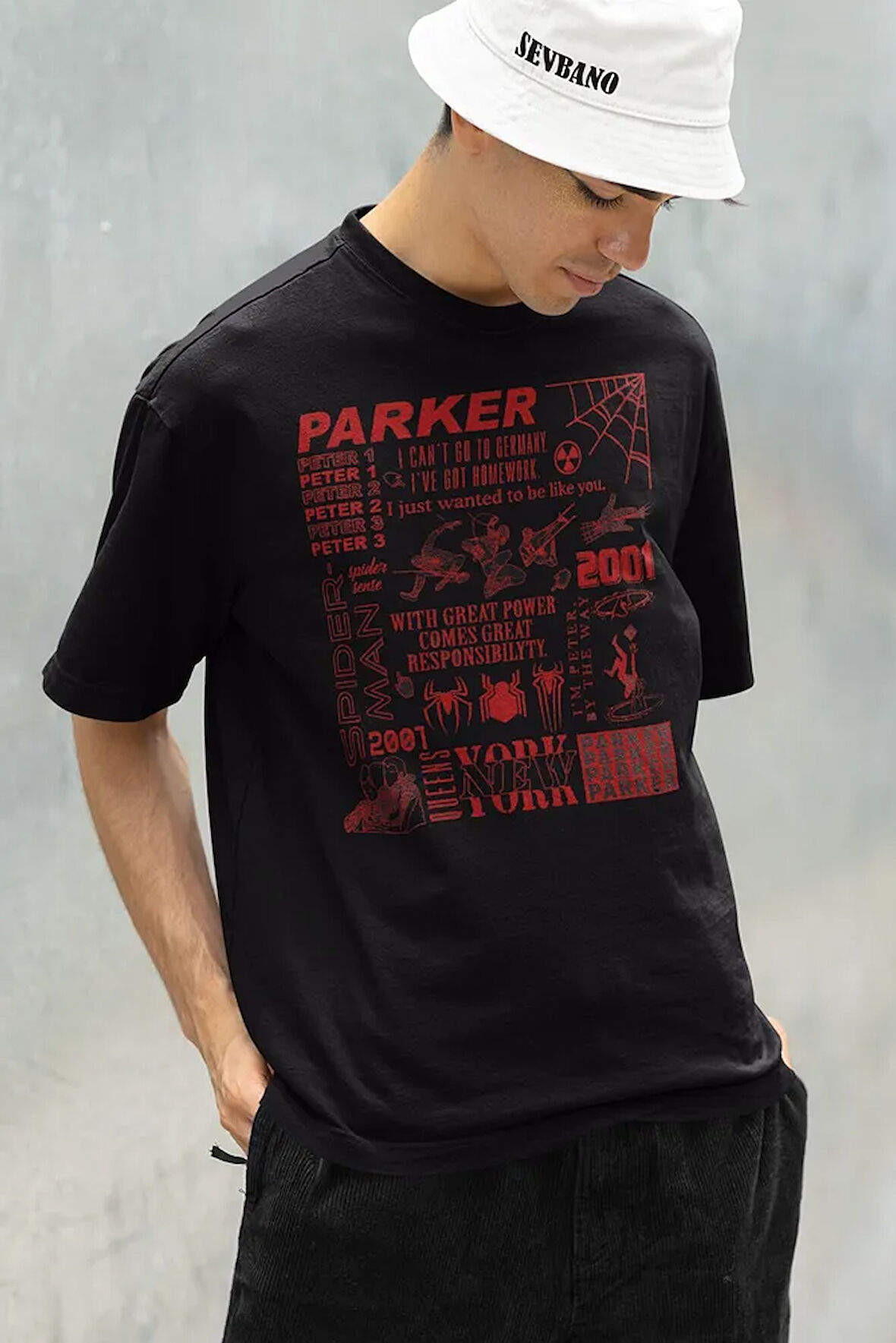 Peter Parker 2001 Spider-Man Baskılı Unisex Oversize Marveel Tişört