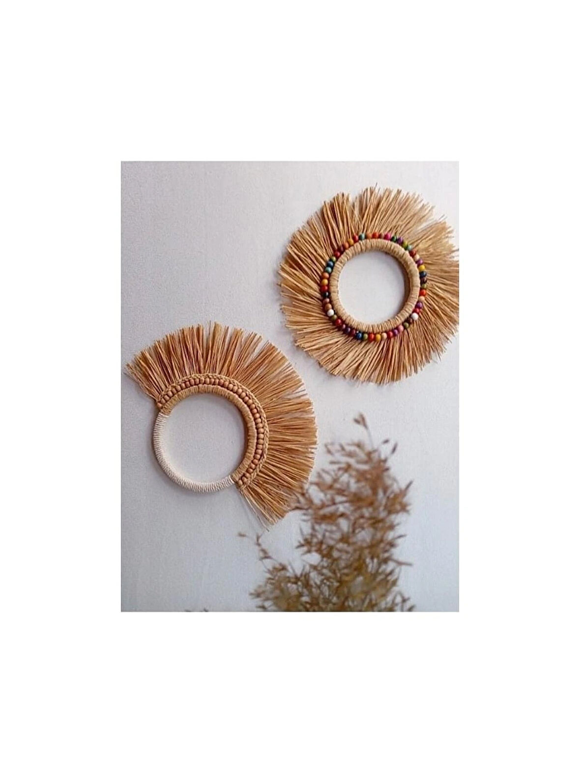 2lirenkli Boncuklu Rafya Duvar Süsü