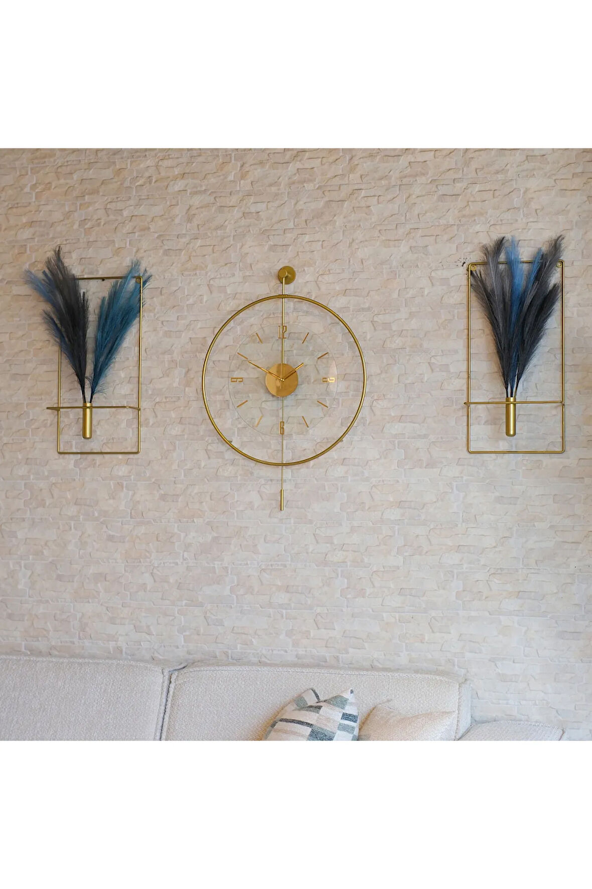 3'lü Luxry Gold Şefaf (YENİ TAMPERLİ KIRILMAZ CAM) - (50X75CM) Metal (MOBİLYA) Duvar Saat