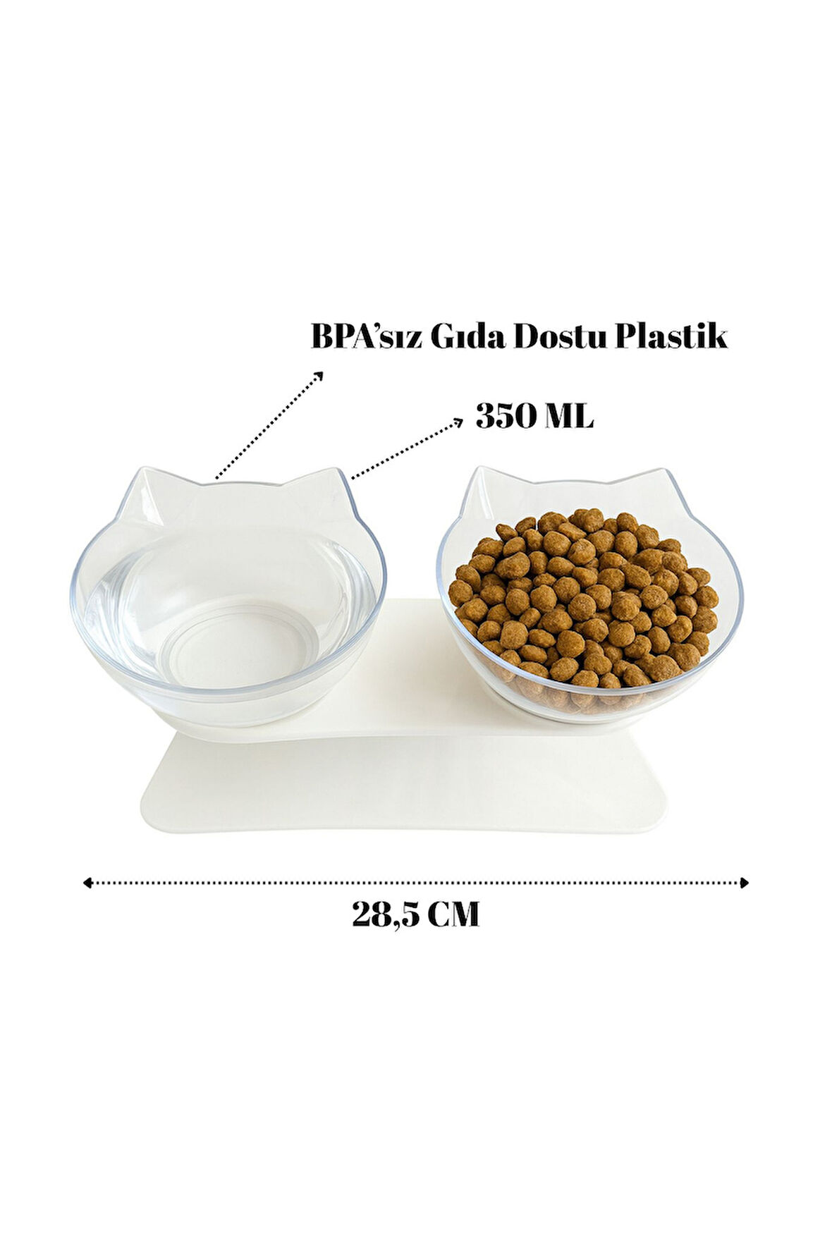 Çift Hazneli Kedi Kulaklı Beslenme Mama ve Su Kabı 350 ML