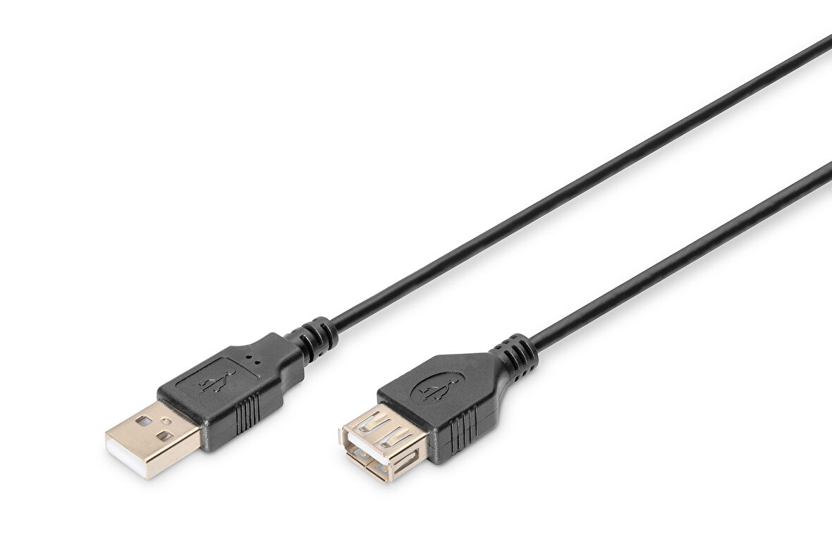 USB 2.0 Uzatma Kablosu, USB A Erkek - USB A Dişi, 3 metre, AWG 28, USB 2.0 uyumlu, UL, siyah renk