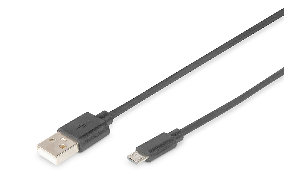 USB 2.0 Bağlantı Kablosu, USB A Erkek - micro USB B Erkek, 1.80 metre, AWG 28, UL, siyah renk