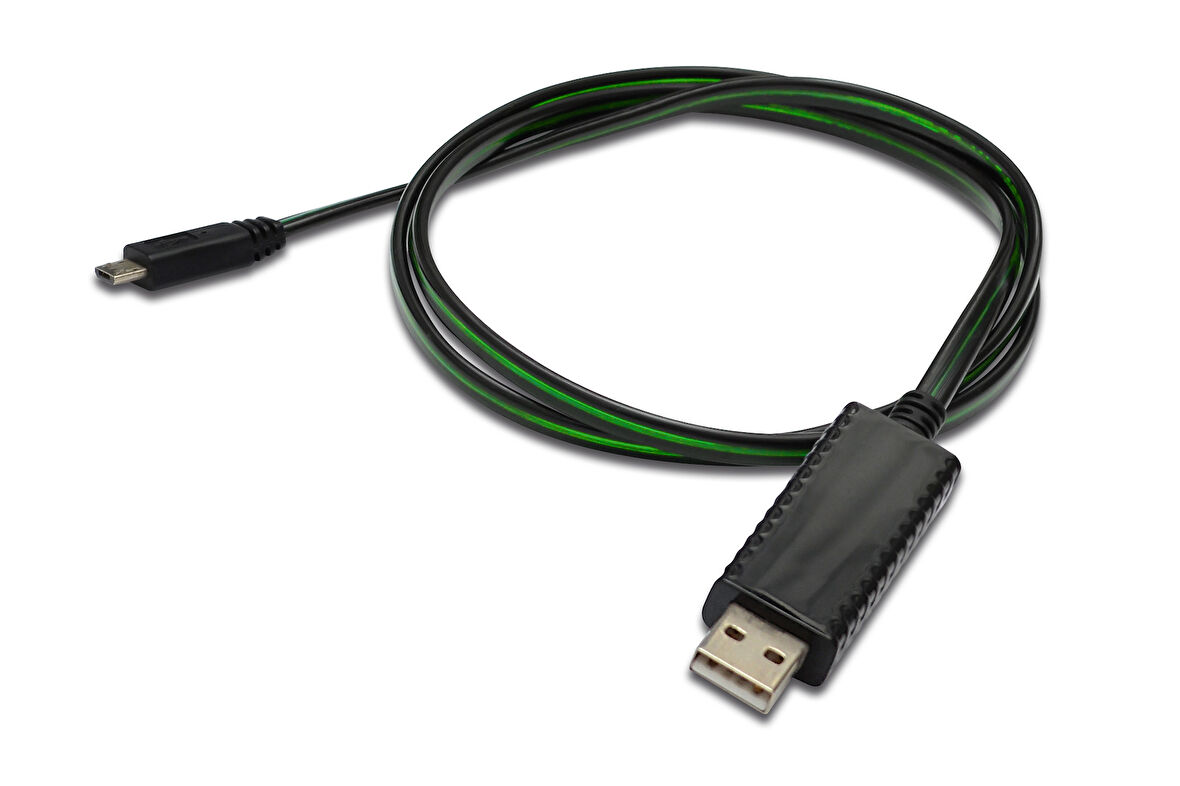 Digitus Senkronizasyon ve Şarj için FLUX CONNECT Işıklı Kablo, USB A, erkek &lt;-&gt; Micro USB B, erkek, 0.90 metre, AWG28, siyah renk, mobil cihazlar için ideal