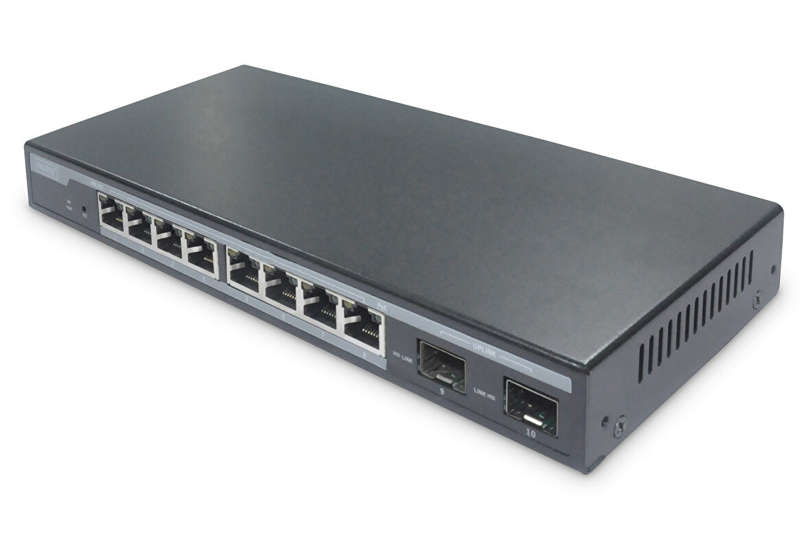 Digitus Layer 2 Yönetilebilir PoE Switch&lt;br&gt;
8-Port Gigabit PoE&lt;br&gt;
2 x SFP 10/100/1000Mbps&lt;br&gt;
PoE Güç Bütçesi: 86W&lt;br&gt;
Digitus Layer 2 Managed PoE Switch