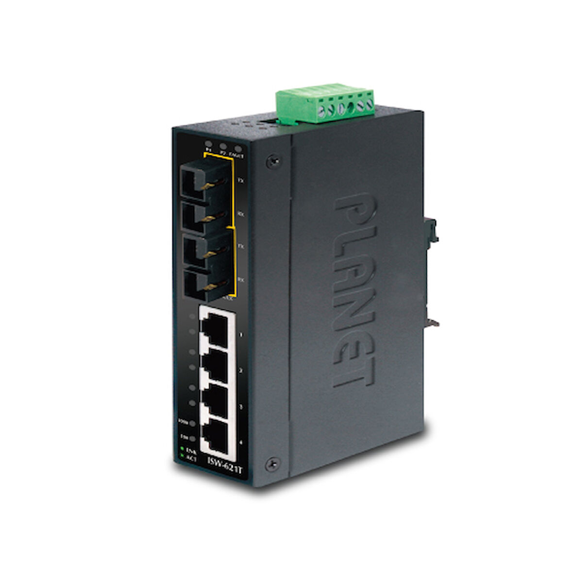 Endüstriyel Tip Yönetilemeyen Ethernet Switch (Industrial Unmanaged Ethernet Switch)&lt;br&gt;
4-Port 10/100Base-TX &lt;br&gt;
2-Port 100Base-FX Single-mode SC 15 km&lt;br&gt;
IP30, 40~75 Derece C