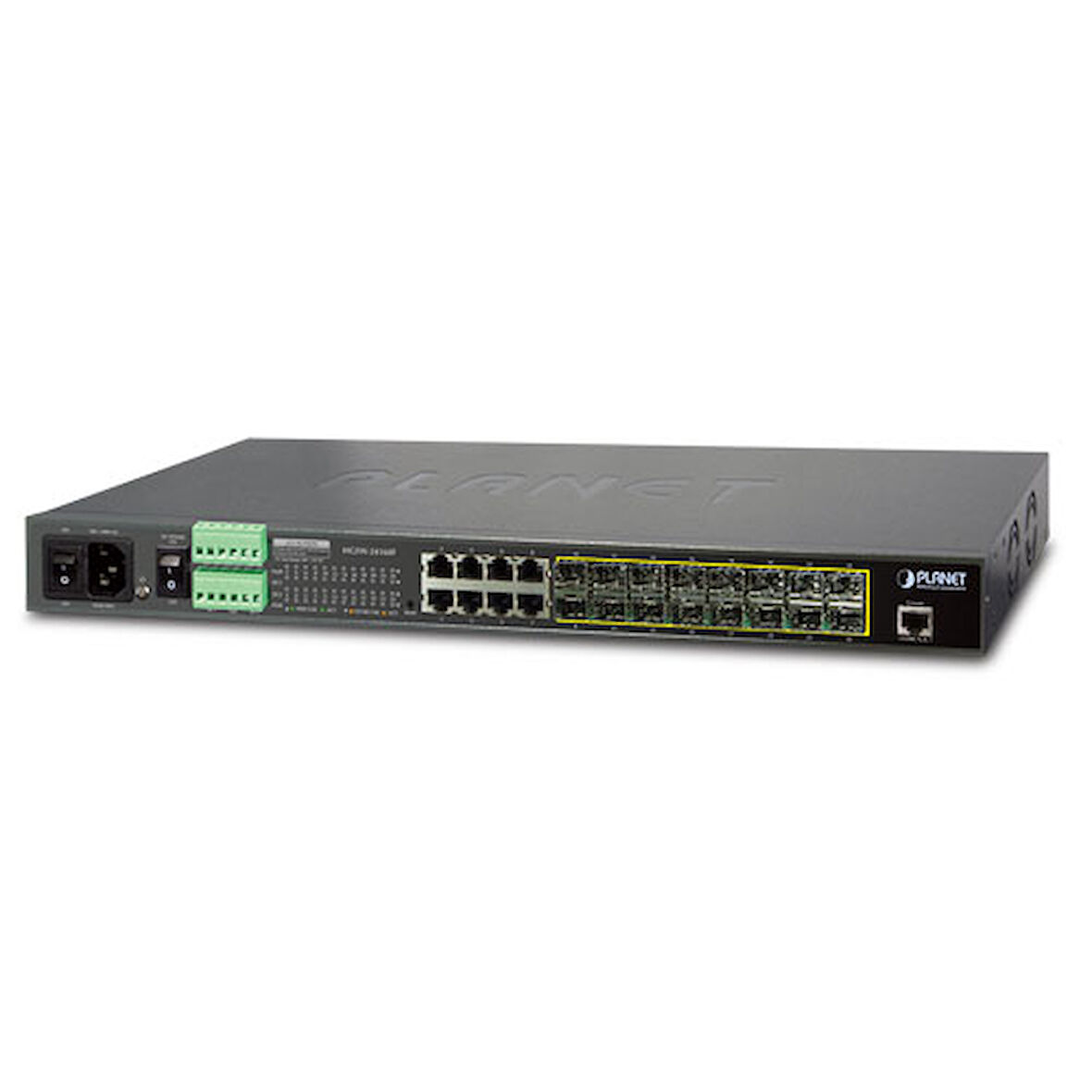 Layer 2+ Yönetilebilir Metro Ethernet Switch (Layer 2+ Managed Metro Ethernet Switch)&lt;br&gt;
16 x 100/1000BASE-X mini-GBIC/SFP yuva&lt;br&gt;
8 x 10/100/1000BASE-T&lt;br&gt;
1 x Konsol port
