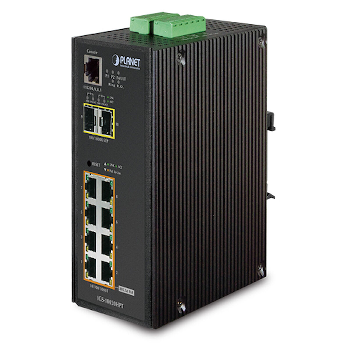 Endüstriyel Tip Yönetilebilir Ethernet Switch (Industrial Managed Ethernet Switch)&lt;br&gt;
8-Port 10/100/1000Base-TX 802.3at/af PoE+ Injector (Port başına 30.8 watt) (PoE Güç Bütçesi maks. 270 watt)