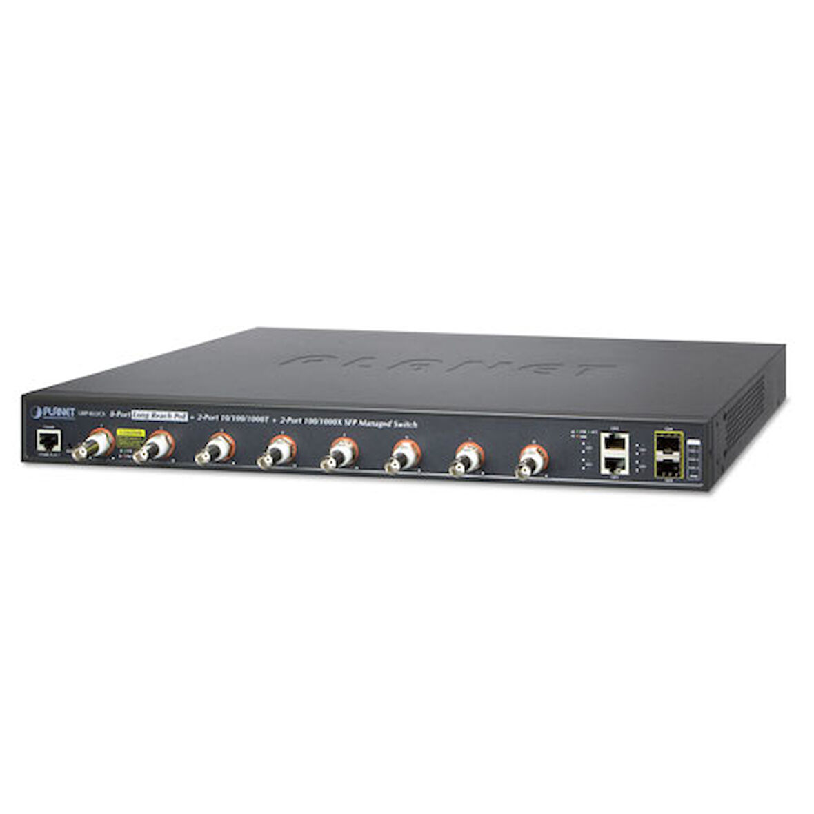 8-port Coax + 2-port 10/100/1000T + 2-port 100/1000X SFP Long Reach PoE over Coaxial Managed Switch