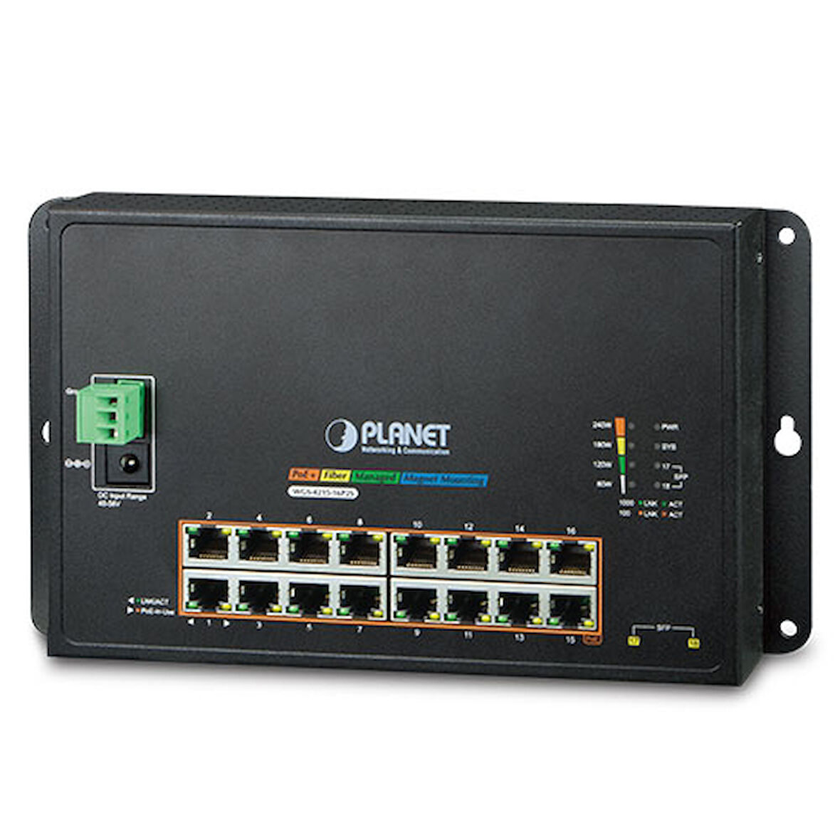 Endüstriyel Duvar Tip L2 Yönetilebilir Switch (Industrial 16-Port 10/100/1000T 802.3at PoE + 2-Port 100/1000X SFP Wall-mounted Managed Switch)&lt;br&gt;
16-Port 10/100/1000BASE-T IEEE 802.3at/af PoE+