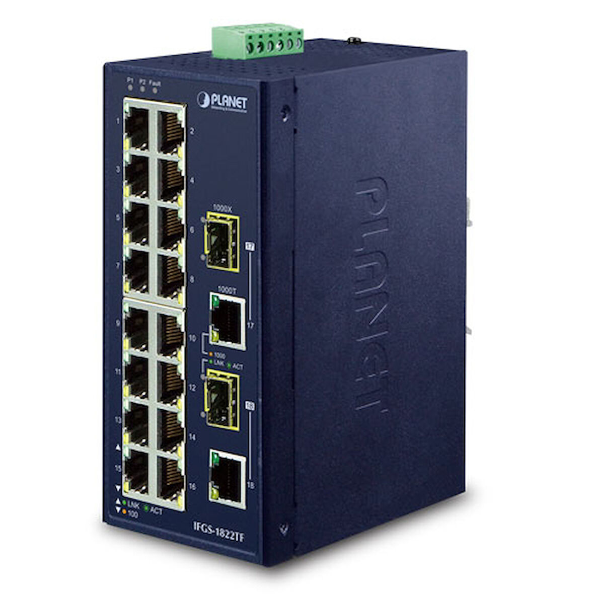 Endüstriyel Tip Yönetilemeyen Ethernet Switch (Industrial Unmanaged Ethernet Switch&lt;br&gt;
16-Port 10/100TX&lt;br&gt;
2-Port Gigabit TP/SFP Combo&lt;br&gt;
-40~75 derece