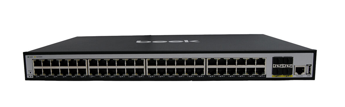 Beek L3 Yönetilebilir PoE+ Switch&lt;br&gt;
48 x 10/100/1000Mbps IEEE802.3af/at PoE+ port (Port başına 30.8 watt) (PoE Güç Bütçesi maks. 500 Watt)&lt;br&gt;
4 x 1/10G Base-X SFP+ yuva&lt;br&gt;
1 x Ko