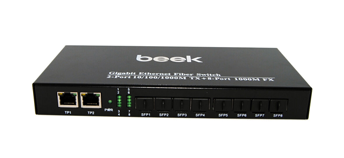 Beek Yönetilemeyen Gigabit Fiber Switch&lt;br&gt;
8 x 1000Base-X SFP yuva&lt;br&gt;
2 x 10/100/1000Mbps port&lt;br&gt;
Fansız&lt;br&gt;
Beek 8 port 1000M SFP Fiber Ethernet Switch with 2G Port

