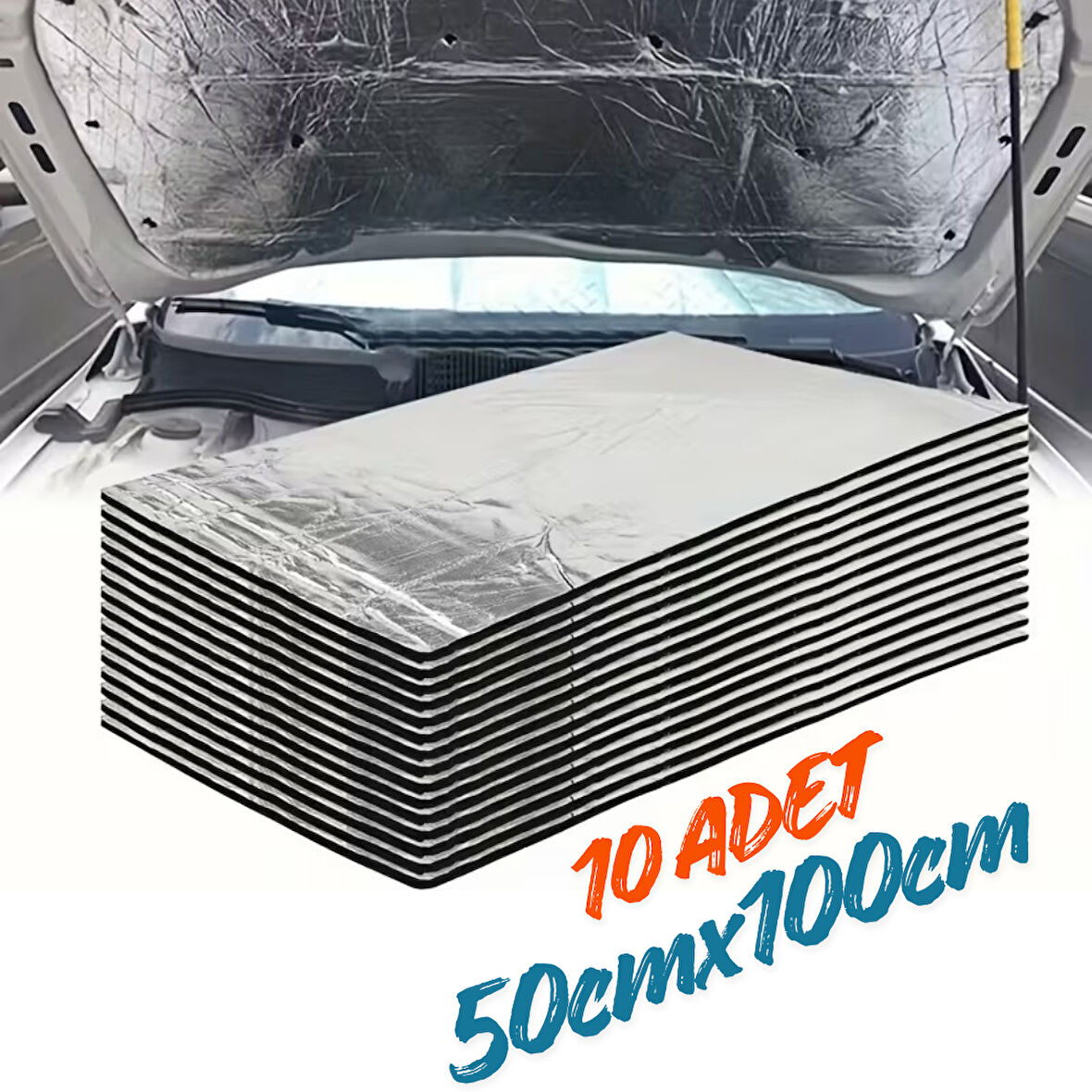 Araç Oto Kaput Kapı Taban Davlumbaz Ses Yalıtım Malzemesi 9mm Alm. Folyolu Kauçuk 50cmx100cm 10adet